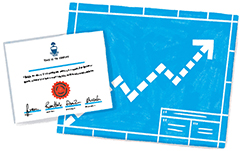 Illustration of a paper degree on top of a graph of an arrowed line showing growth