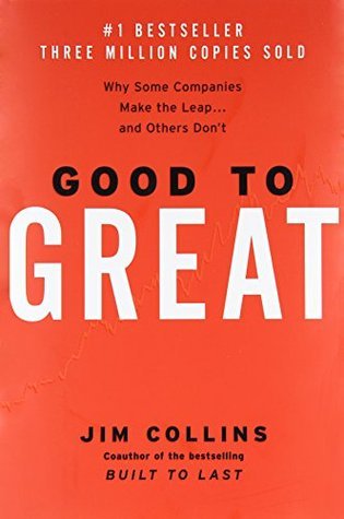 Good to Great by Jim Collins – Red cover with white text and a subtle stock market graph.