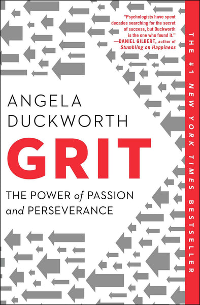 Grit by Angela Duckworth – White cover with gray arrows and bold red and black text.