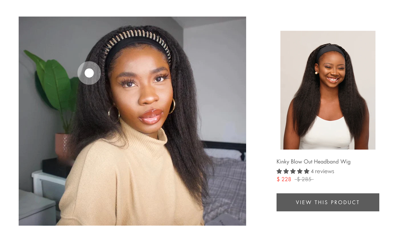 A section of a home page from a wig ecommerce site
