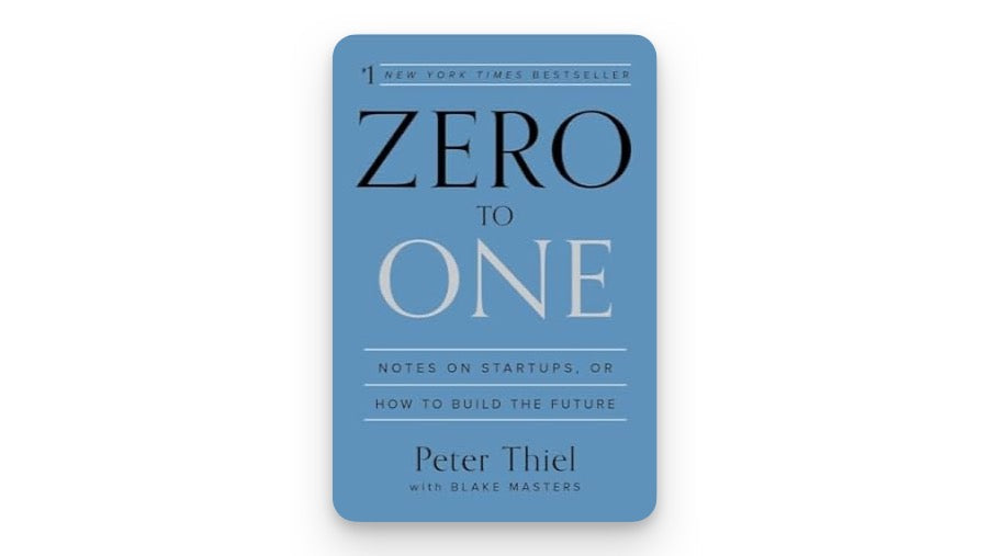 Zero to One by Peter Thiel – Minimalist blue cover with black title and subtitle on startups.
