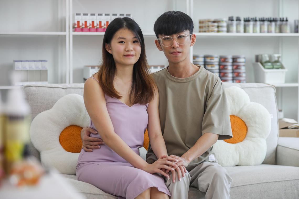 ST20240905_202423200653/ssmillion28/Luther Lau/Sarah R Stanley/
Profile shots of Winnie Yong, 22, (Left) and Kermond Koh, 23, (Right) a Couple who started their own business that will contribute to their $1 million Goal. Taken at 10 Woodlands Square Solo 1.