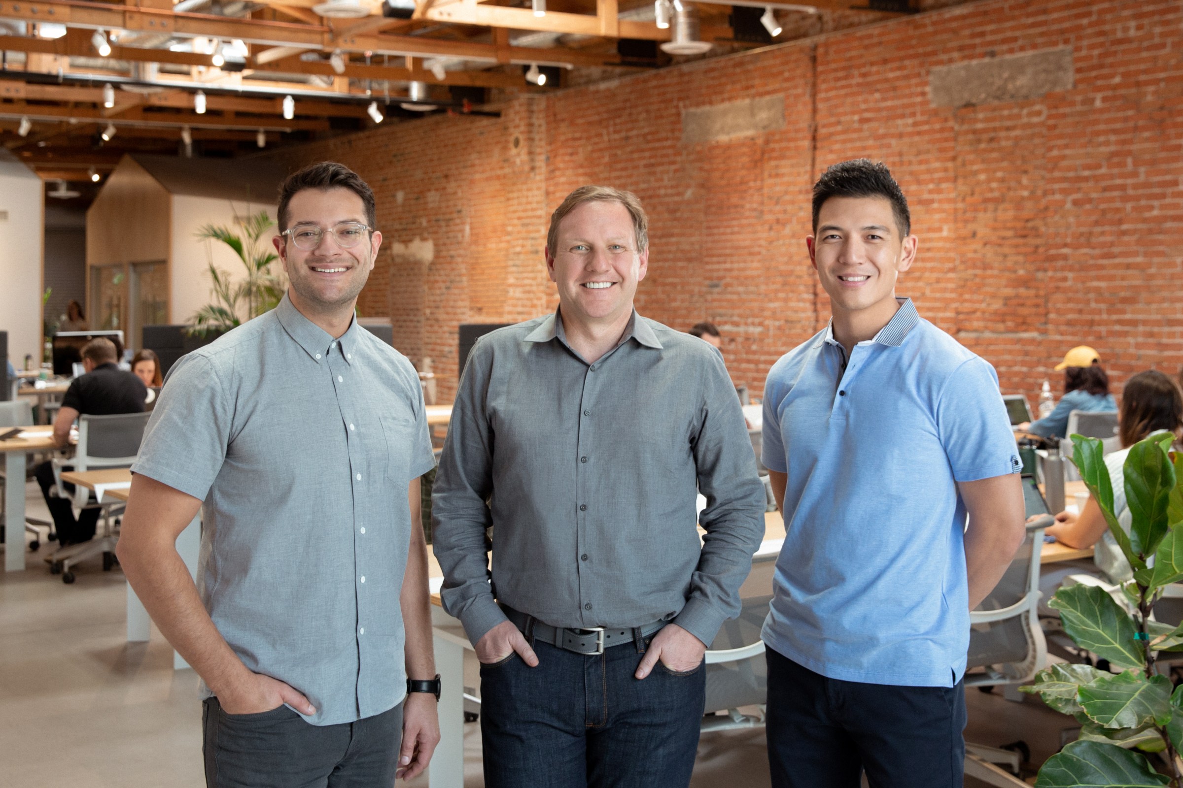 Tuft & Needle founder JT Marino, Serta Simmons CEO Michael Traub, and Tuft & Needle founder Daehee Park